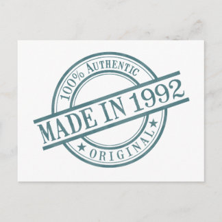 Made in 1992 Birth Year Round Rubber Stamp Logo Postcard