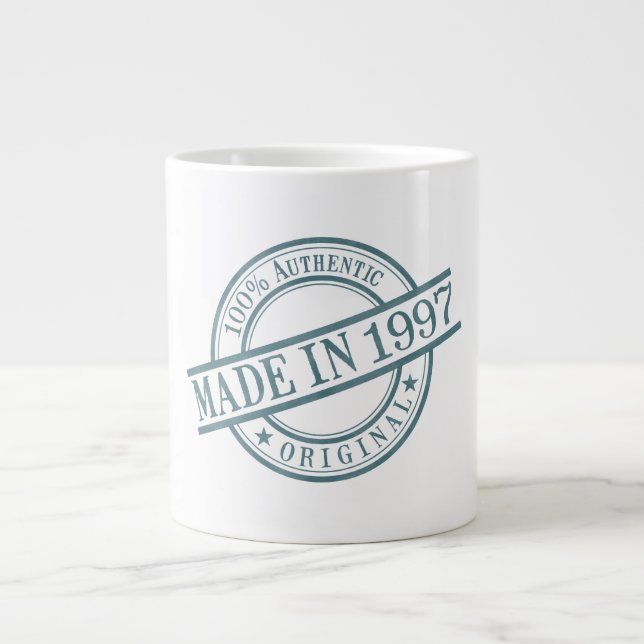 Made in 1997 Birth Year Green Round Rubber Stamp Large Coffee Mug (Front)