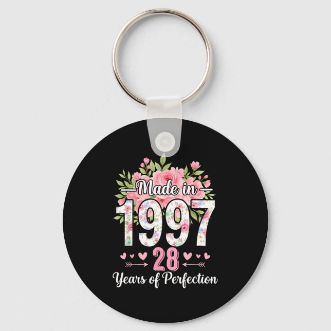 Made In 1997 Floral 28th Birthday Women 28 Years O Key Ring (Front)