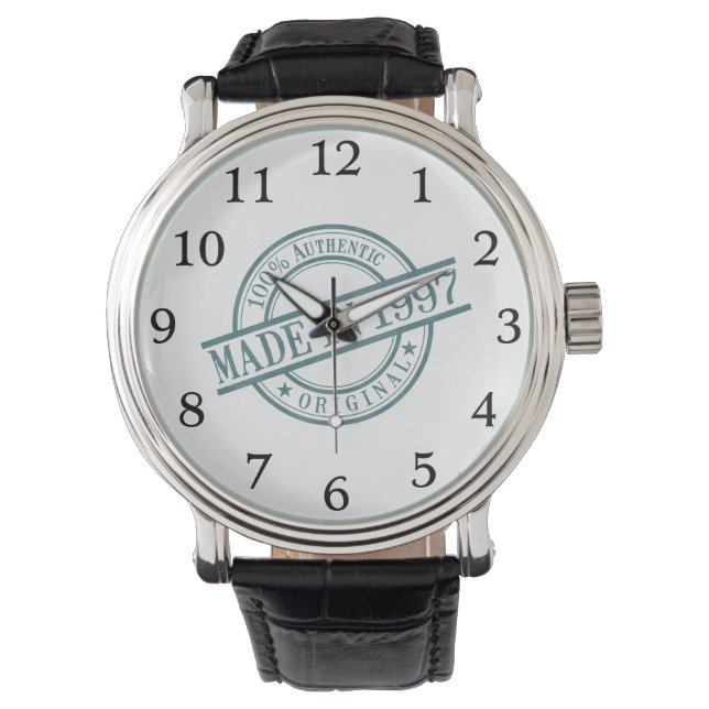 Made in 1997 Round Rubber Stamp Logo Birth Year Watch (Front)