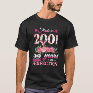 Made In 2001 Floral 22 Years Old 22nd Birthday For T-Shirt