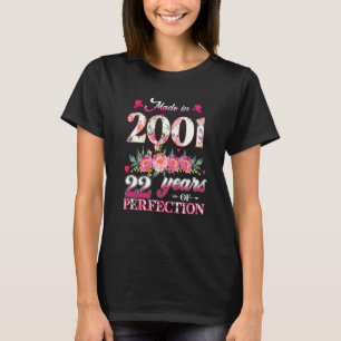 Made In 2001 Floral 22 Years Old 22nd Birthday For T-Shirt
