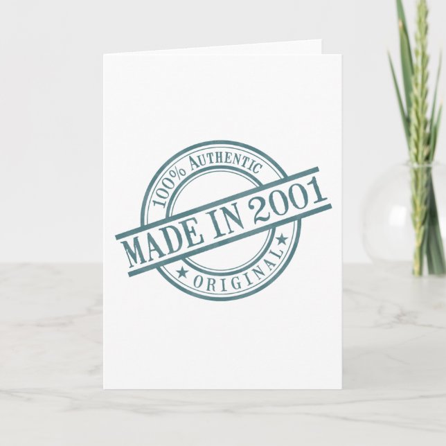 Made in 2001 Round Rubber Stamp Logo Birth Year Card (Front)