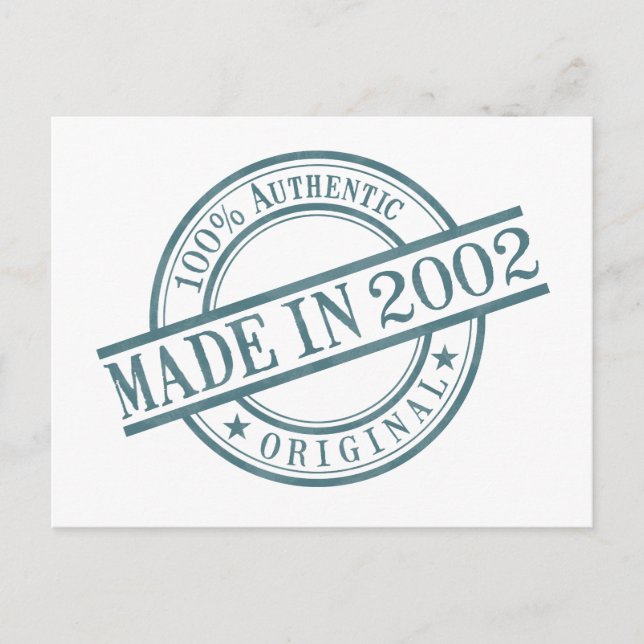 Made in 2002 Birth Year Round Rubber Stamp Logo Postcard (Front)