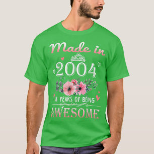 Made In 2004 Floral 18 Year Old 18th Birthday Gift T-Shirt
