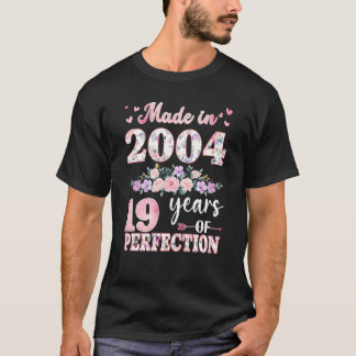 Made In 2004 Floral 19 Years Old 19th Birthday For T-Shirt