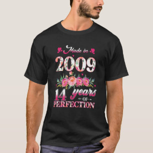 Made In 2009 Floral 14 Years Old 14th Birthday For T-Shirt