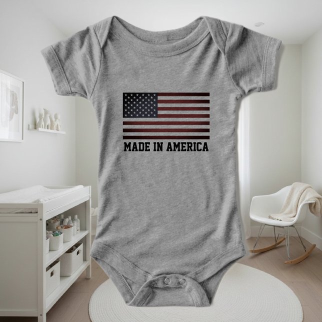 Made in America baby bodysuit with American flag (USA flag bodysuit for baby)