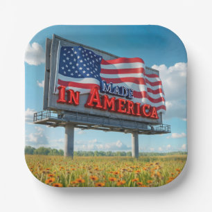 Made In America Billboard In Wildflowers Paper Plate