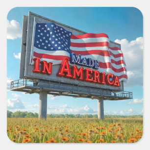Made In America Billboard In Wildflowers Square Sticker