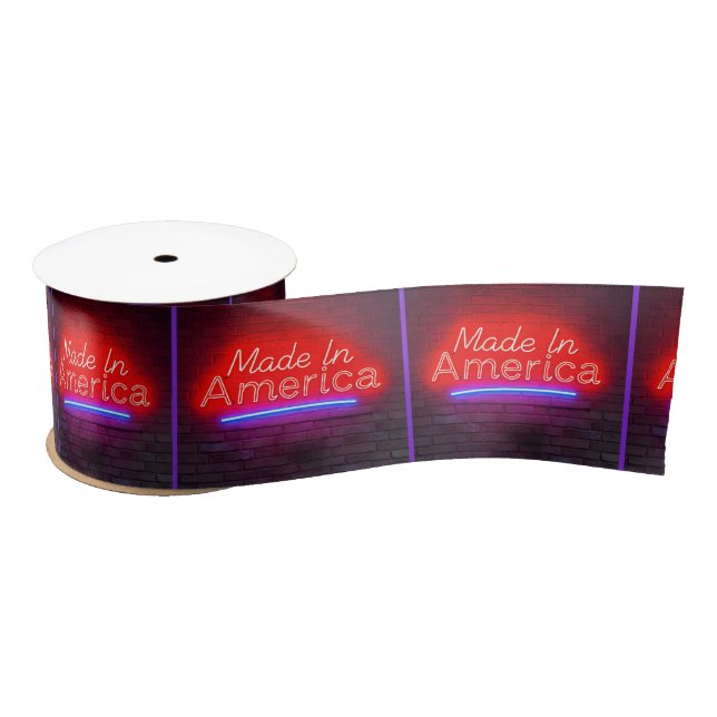 Made In America Neon Sign On Brick Satin Ribbon (Spool)
