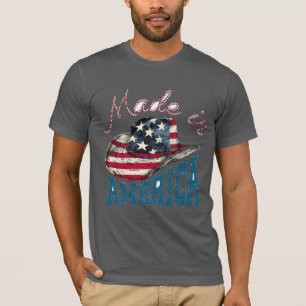 Made in America Patriotic Cowboy Hat US Flag Desig T-Shirt