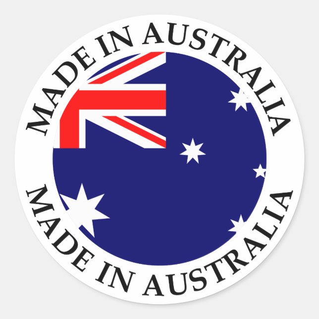 Made in Australia with Round Flag and Text Classic Round Sticker (Front)