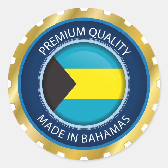 Made in Bahamas Seal, Bahamian Flag Classic Round Sticker (Front)