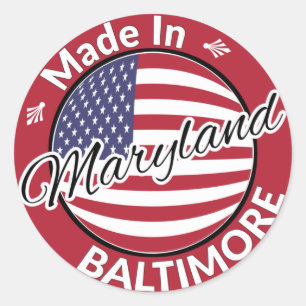 Made in Baltimore Maryland USA Flag Classic Round Sticker