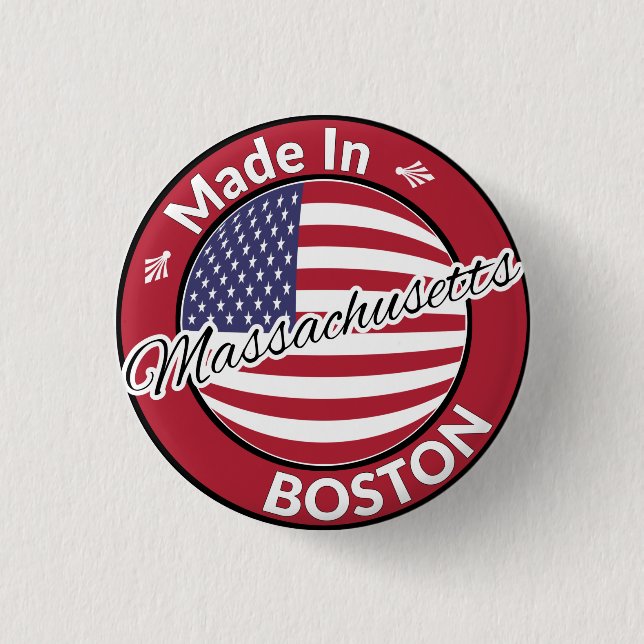 Made in Boston Massachusetts USA Flag 3 Cm Round Badge (Front)