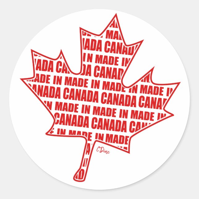 Made in Canada Red Maple Leaf Round Sticker (Front)