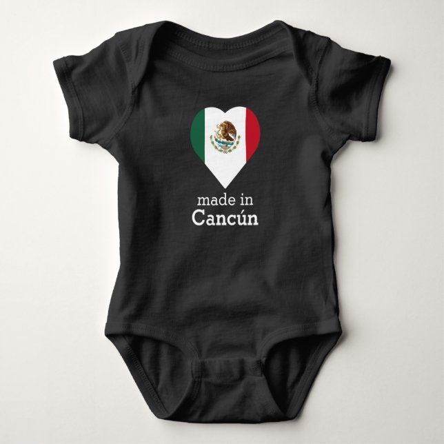 Made in Cancún (Caribbean Sea) heart flag Mexico Baby Bodysuit (Front)