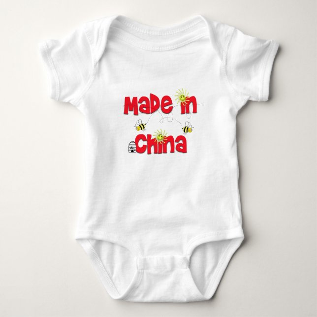 Made In China With Bees Baby Bodysuit (Front)