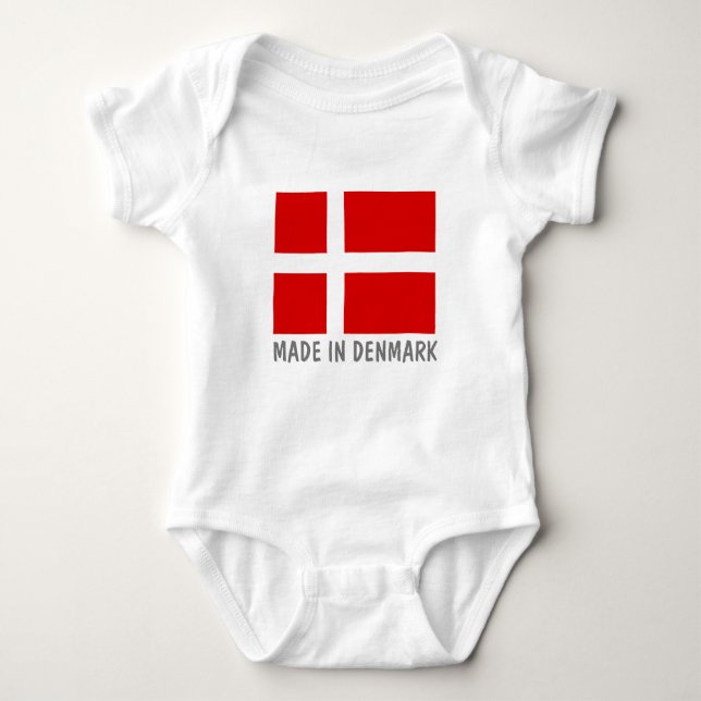 Made in Denmark Danish flag baby jumpsuit clothes (Front)