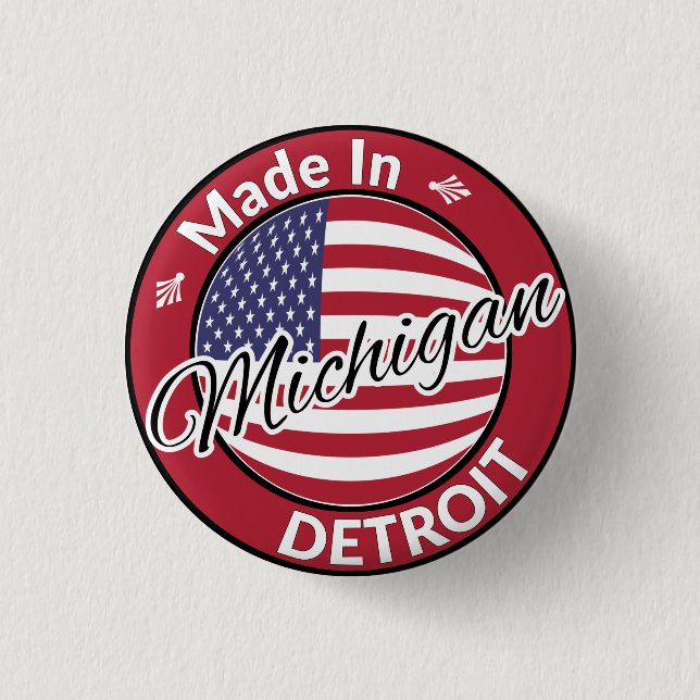 Made in Detroit Michigan USA Flag 3 Cm Round Badge (Front)