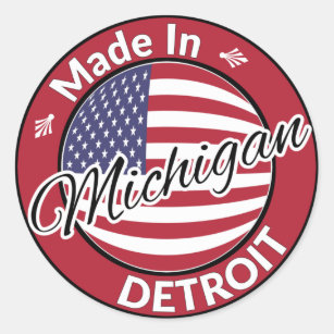 Made in Detroit Michigan USA Flag Classic Round Sticker