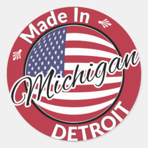 Made in Detroit Michigan USA Flag Classic Round Sticker