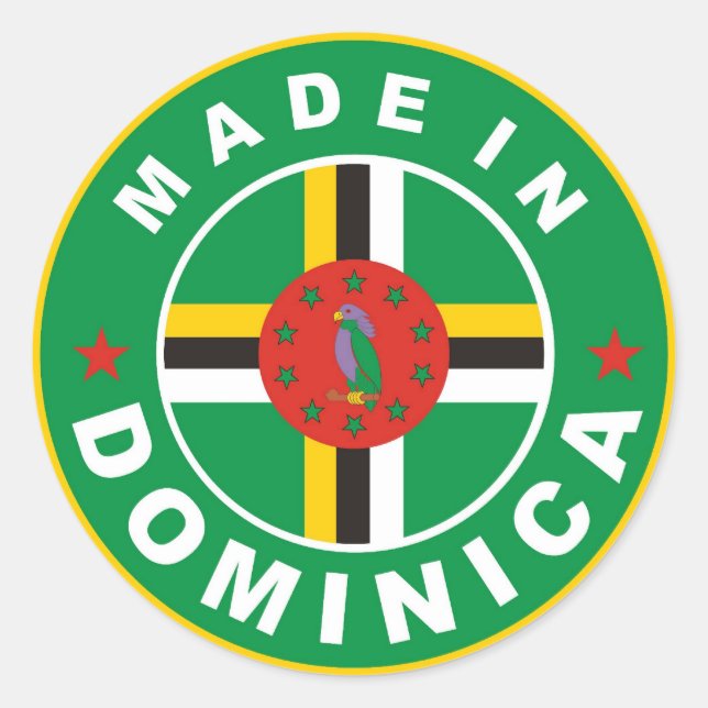 made in dominica country flag label round stamp (Front)