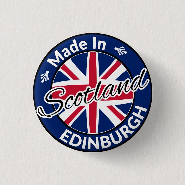 Made in Edinburgh Scotland Union Jack Flag 3 Cm Round Badge (Front)