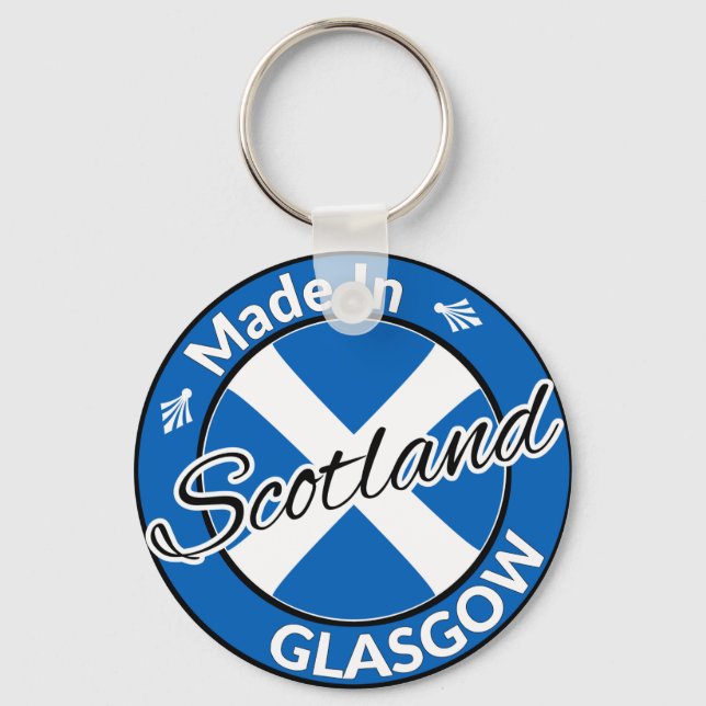 Made in Glasgow Scotland Saltire Flag Key Ring (Front)