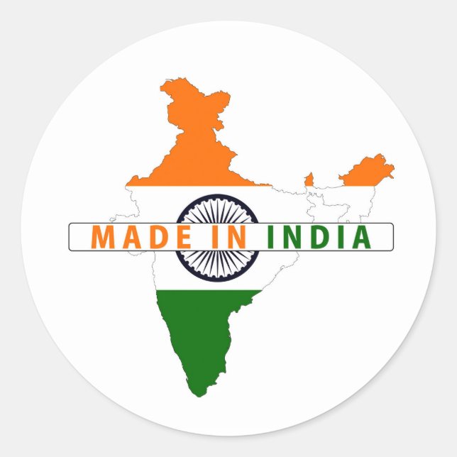 made in india country map shape flag product label (Front)