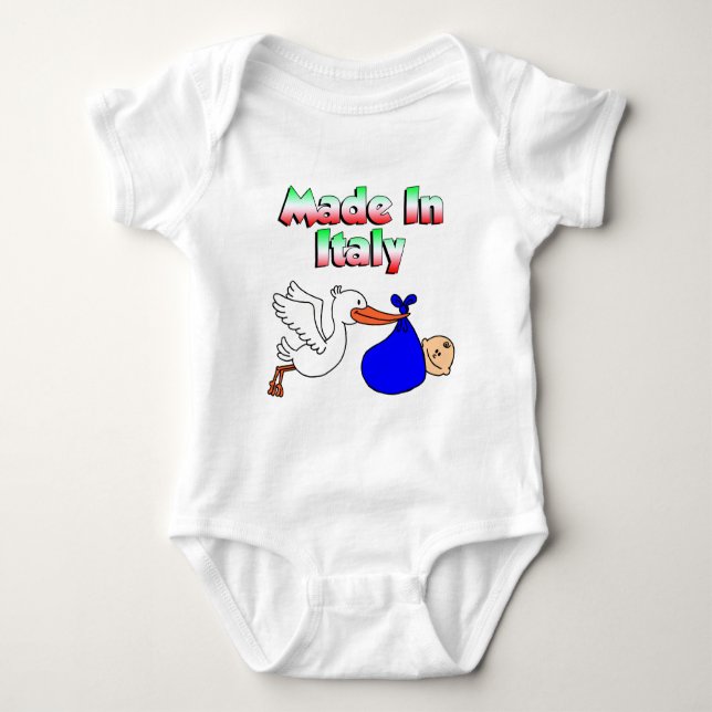 Made In Italy Stork Blue Baby Bodysuit (Front)