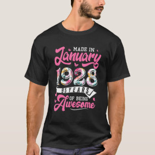 Made In January 1928 Floral 95 Year Old 95th Birth T-Shirt