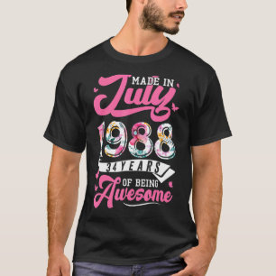 Made In July 1988 Floral 34 Year Old 34th Birthday T-Shirt