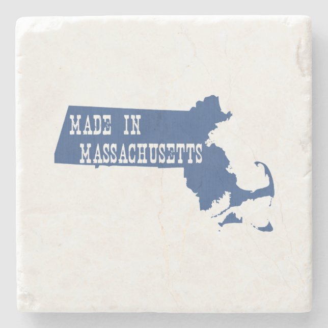 Made in Massachusetts State Shaped Bay Stater Blue Stone Coaster (Front)
