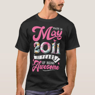 Made In May 2011 Floral 11 Year Old 11th Birthday T-Shirt