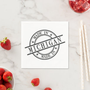Made In Michigan Black Rubber Stamp Style Logo Napkin