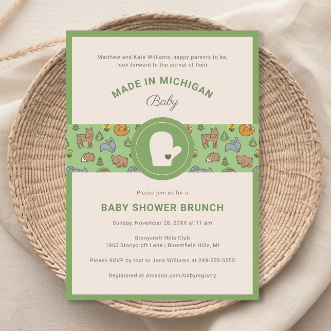 Made in Michigan Woodland Animals Baby Shower Invitation (Creator Uploaded)