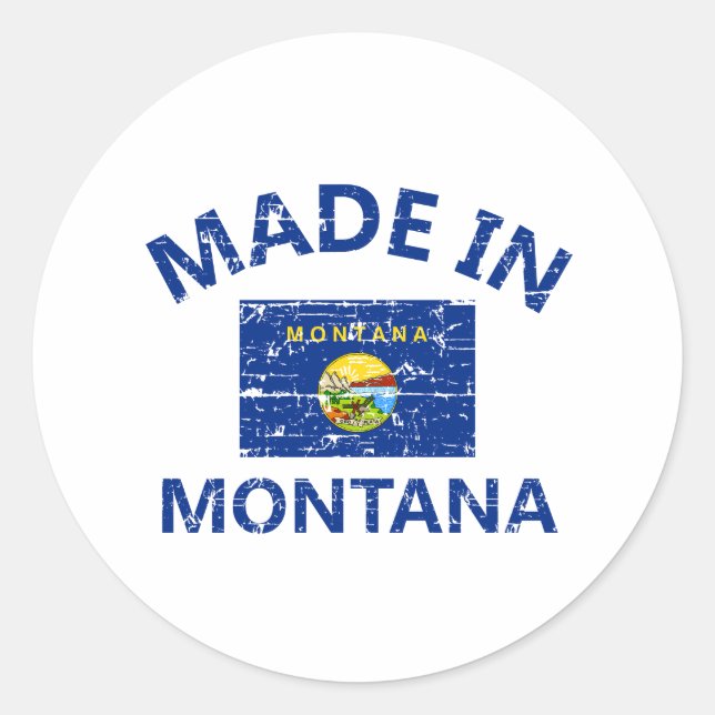 Made in MONTANA United States Flag designs Classic Round Sticker (Front)