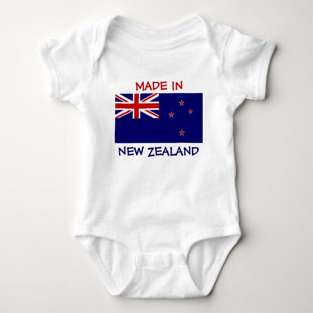 Made in New Zealand with New Zealand Flag Baby Bodysuit (Front)