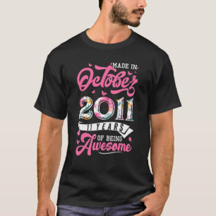 Made In October 2011 Floral 11 Year Old 2011th Bir T-Shirt