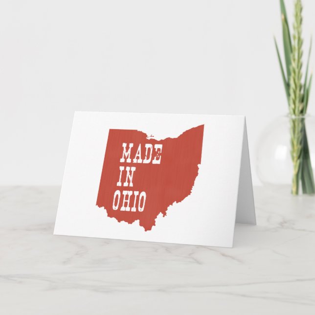 Made In Ohio Map State Shaped Red Background Card (Front)