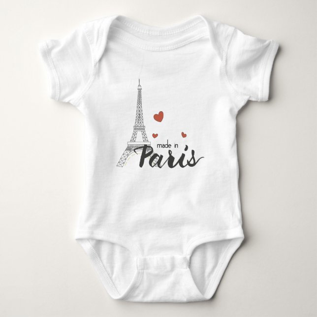 Made in Paris With Eiffel Tower Baby Bodysuit (Front)