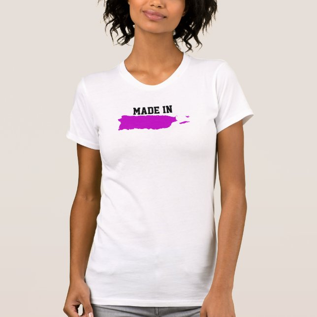 Made in Puerto Rico. Pink Puerto Rican Map T-Shirt (Front)