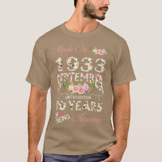 Made In September 1933 Floral 90 Years Old Of Bein T-Shirt