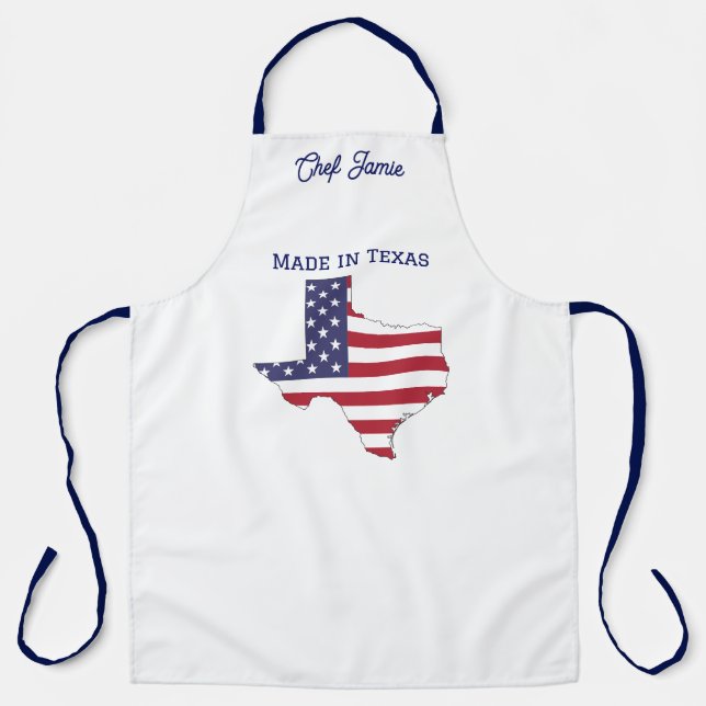 “Made in Texas”, State Map w/ USA Flag Overlay Apron (Front)