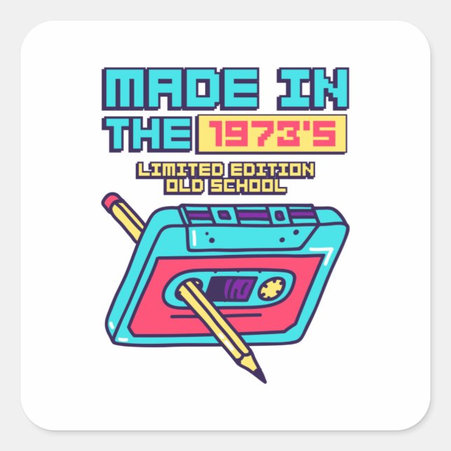 Made in the 1973's Retro Cassette Tape Square Sticker (Front)