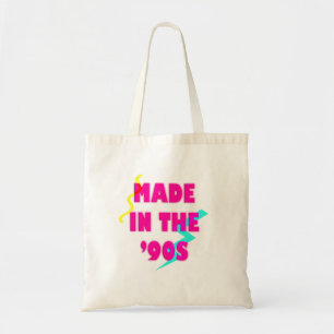 Made in the 90s retro neon custom birthday tote bag