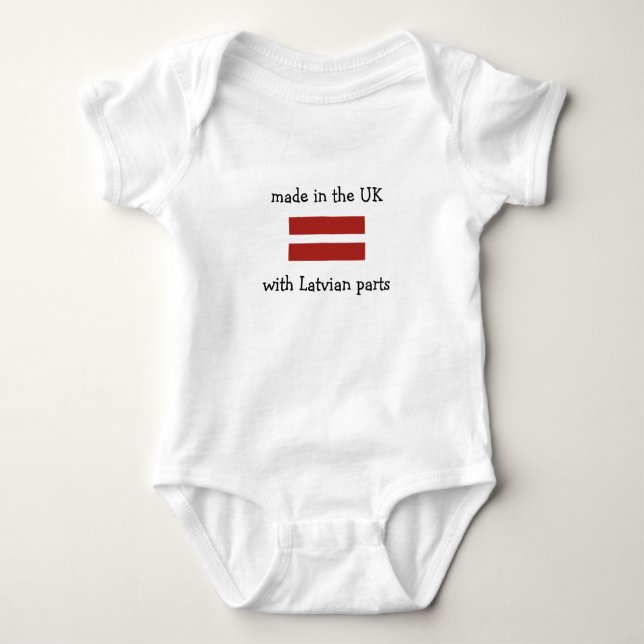 made in the UK with Latvian parts Baby Bodysuit (Front)