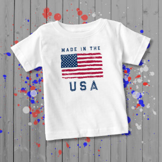 "Made in the USA" (Blue Text) Vintage US Flag Baby T-Shirt